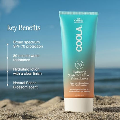 COOLA Organic Sunscreen SPF 70 Sunblock Body Lotion, Dermatologist Tested, Vegan & Gluten Free, Peach Blossom, 5 Fl Oz Avelisse