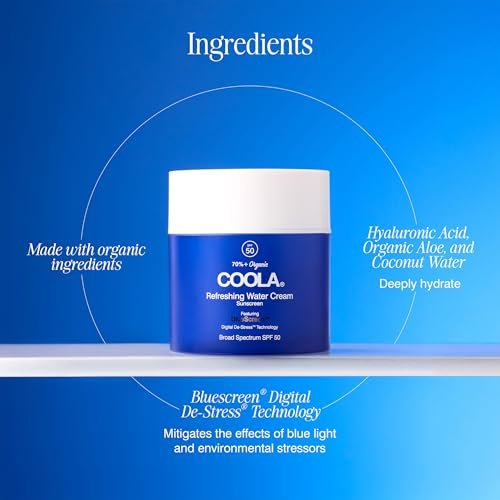 COOLA Organic Refreshing Water Cream Face Moisturizer with SPF 50 - Plant-Derived BlueScreen Digital De-Stress Technology, 1.5 Fl Oz Avelisse