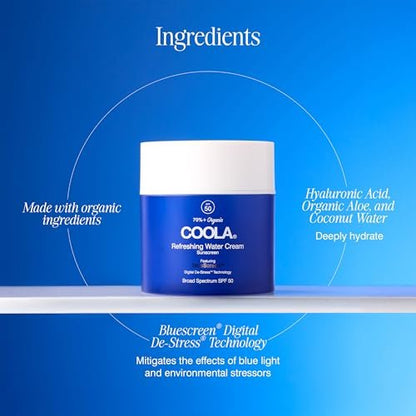 COOLA Organic Refreshing Water Cream Face Moisturizer with SPF 50 - Plant-Derived BlueScreen Digital De-Stress Technology, 1.5 Fl Oz Avelisse