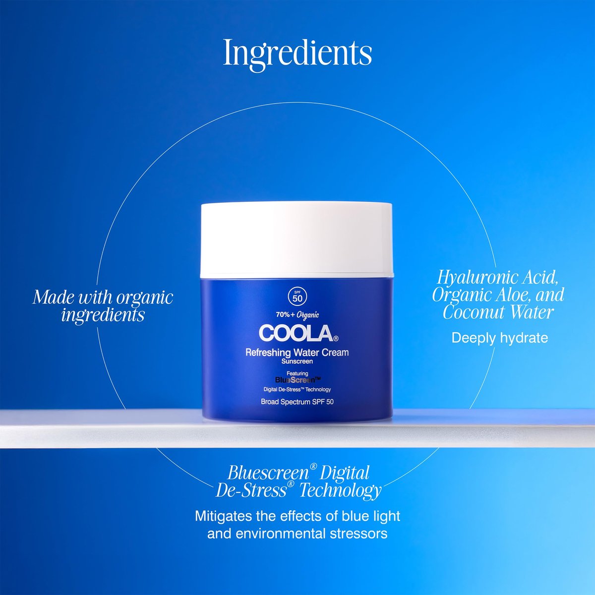 COOLA Organic Refreshing Water Cream Face Moisturizer with SPF 50 - Plant-Derived BlueScreen Digital De-Stress Technology, 1.5 Fl Oz Avelisse