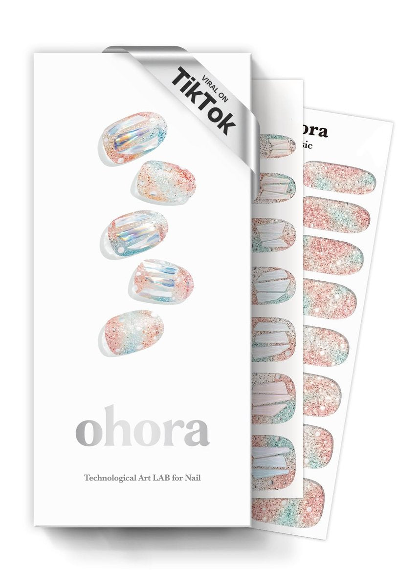 Ohora Semi Cured Gel Nail Strips - N Newtro No.1 - White & Metallic - 34 Piece Set - görsel 1