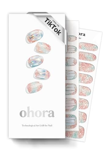 Ohora Semi Cured Gel Nail Strips - N Newtro No.1 - White & Metallic - 34 Piece Set