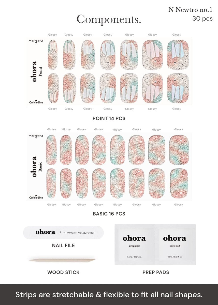 Ohora Semi Cured Gel Nail Strips - N Newtro No.1 - White & Metallic - 34 Piece Set - görsel 9