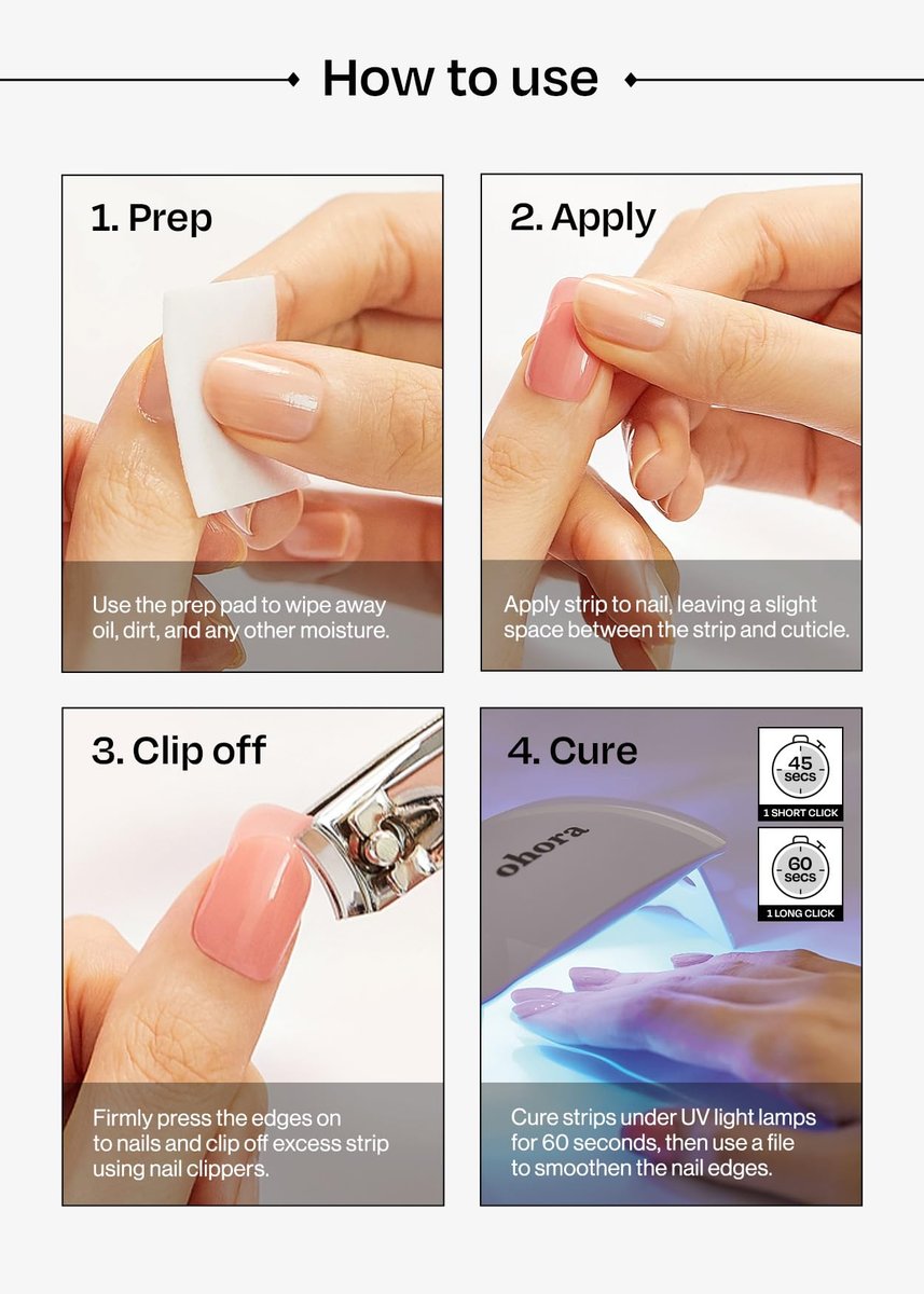 Ohora Semi Cured Gel Nail Strips - N Newtro No.1 - White & Metallic - 34 Piece Set - görsel 11