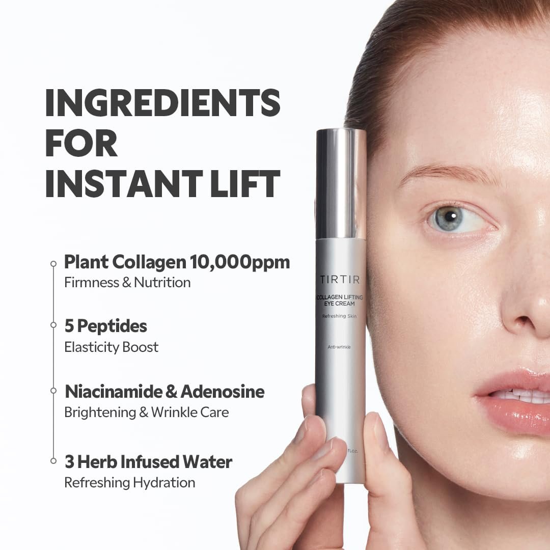 TIRTIR Collagen Lifting Eye Cream with Roller Applicator – Wrinkle Spot Treatment, Revitalizing Moisturizer for Under Eye Bags & Fine Lines, Lift Treatment for Men & Women Avelisse
