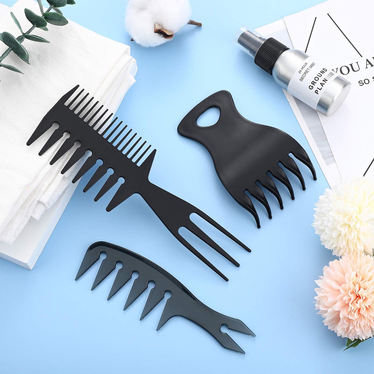 3 Pieces Styling Comb Set - Texturizing, Tri-Comb, Double Side Brushes, Wide Tooth Shaping and Teasing Wet Tools for Long, Thick, Curly Hair - görsel 10
