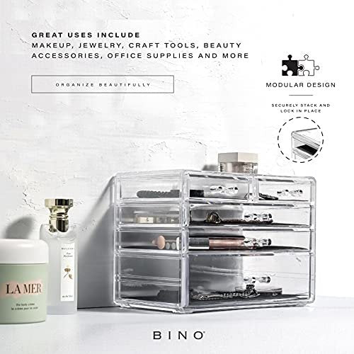 BINO The Manhattan Series Acrylic Makeup Drawer Organizer - 3 Large & 2 Small Drawers, Clear Beauty Storage for Cosmetics, Jewelry & Vanity Accessories - görsel 8