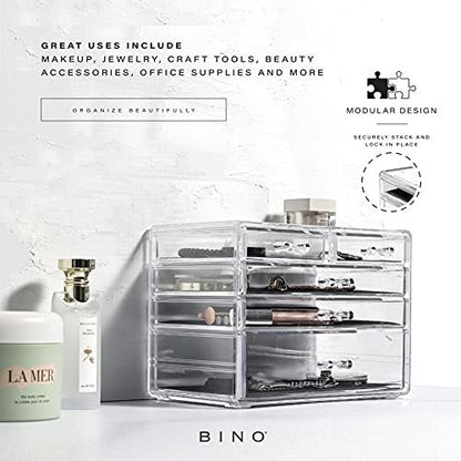 BINO The Manhattan Series Acrylic Makeup Drawer Organizer - 3 Large & 2 Small Drawers, Clear Beauty Storage for Cosmetics, Jewelry & Vanity Accessories