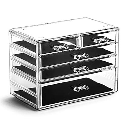 BINO The Manhattan Series Acrylic Makeup Drawer Organizer - 3 Large & 2 Small Drawers, Clear Beauty Storage for Cosmetics, Jewelry & Vanity Accessories