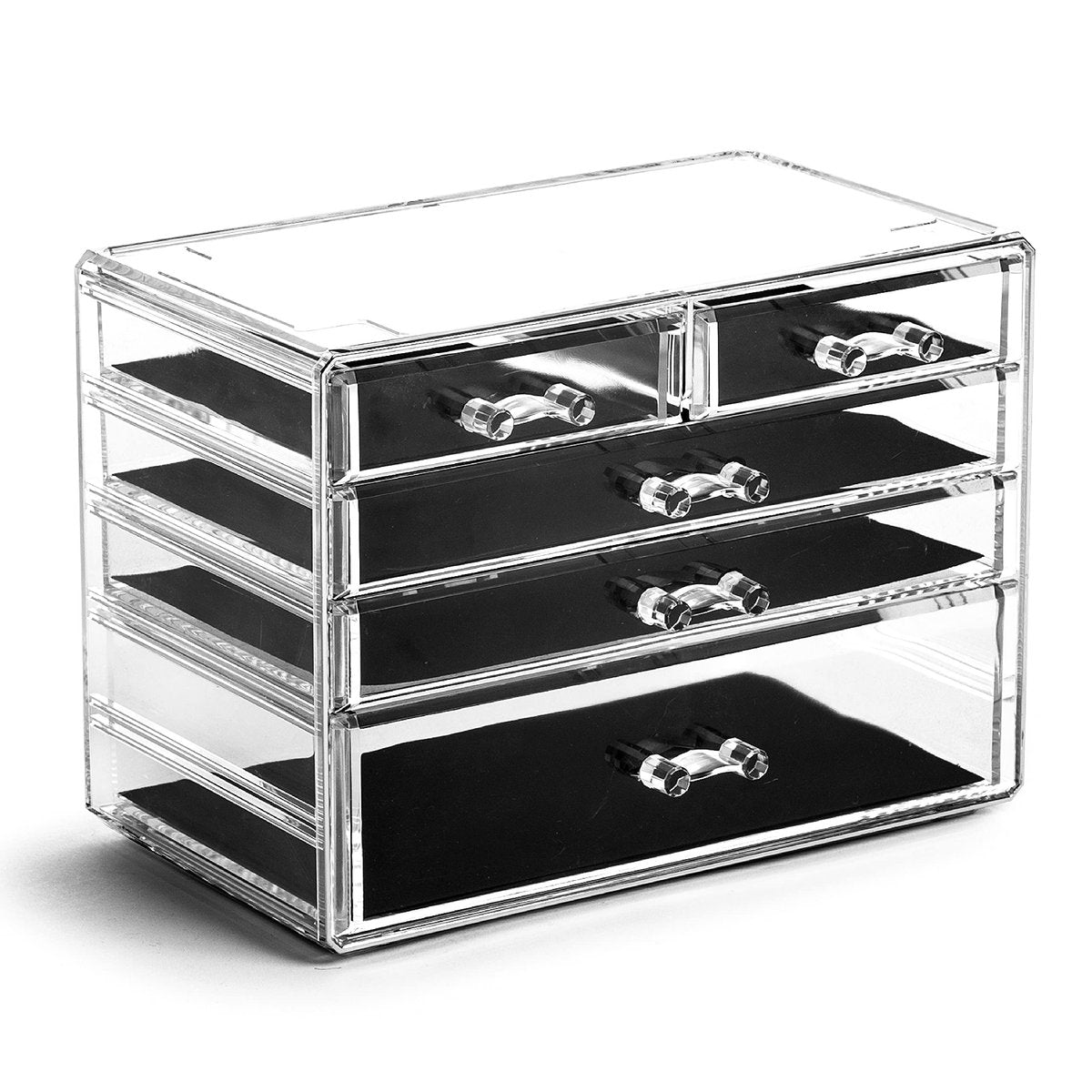 BINO The Manhattan Series Acrylic Makeup Drawer Organizer - 3 Large & 2 Small Drawers, Clear Beauty Storage for Cosmetics, Jewelry & Vanity Accessories - görsel 1