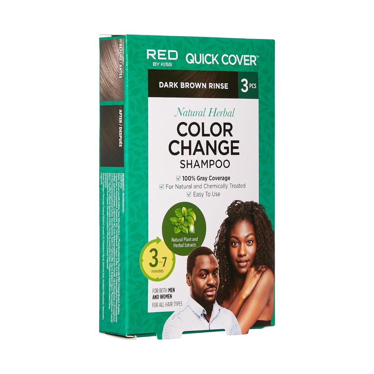 Red by Kiss Color Change Shampoo – Permanent Hair Color with 100% Gray Coverage, Quick 7-10 Minute Formula, No Tools Needed, Herbal Extracts, Natural Black (3 Pack) Avelisse
