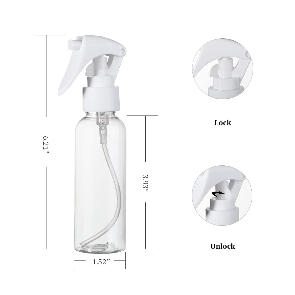 Travel Size Spray Bottle, 3.4oz/100ml Plastic Fine Mist Spray Bottle Set, 3-Pack Clear Trigger Sprayer with Funnel and Labels for Styling, Kitchen, Home, Office Cleaning Avelisse