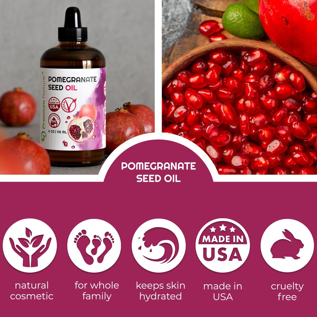 Premium Nature Pomegranate Seed Face Oil - 100% Pure Unrefined Cold Pressed, 4 oz Avelisse