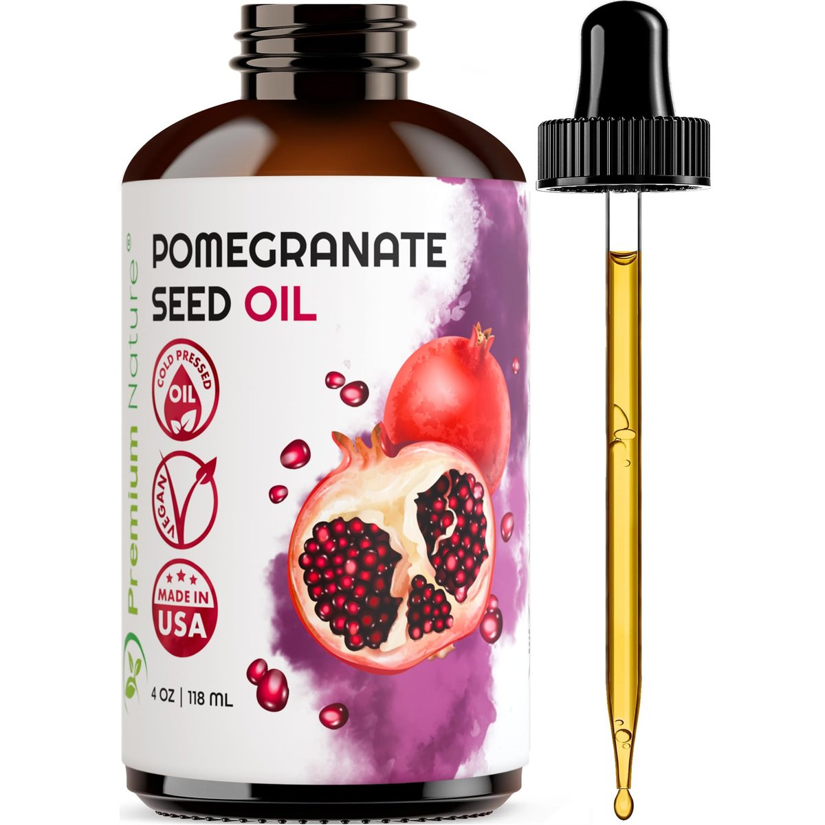 Premium Nature Pomegranate Seed Face Oil - 100% Pure Unrefined Cold Pressed, 4 oz Avelisse