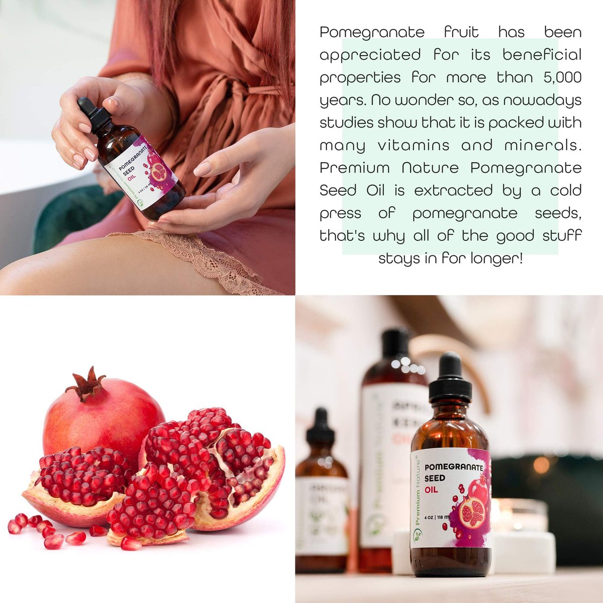 Premium Nature Pomegranate Seed Face Oil - 100% Pure Unrefined Cold Pressed, 4 oz Avelisse