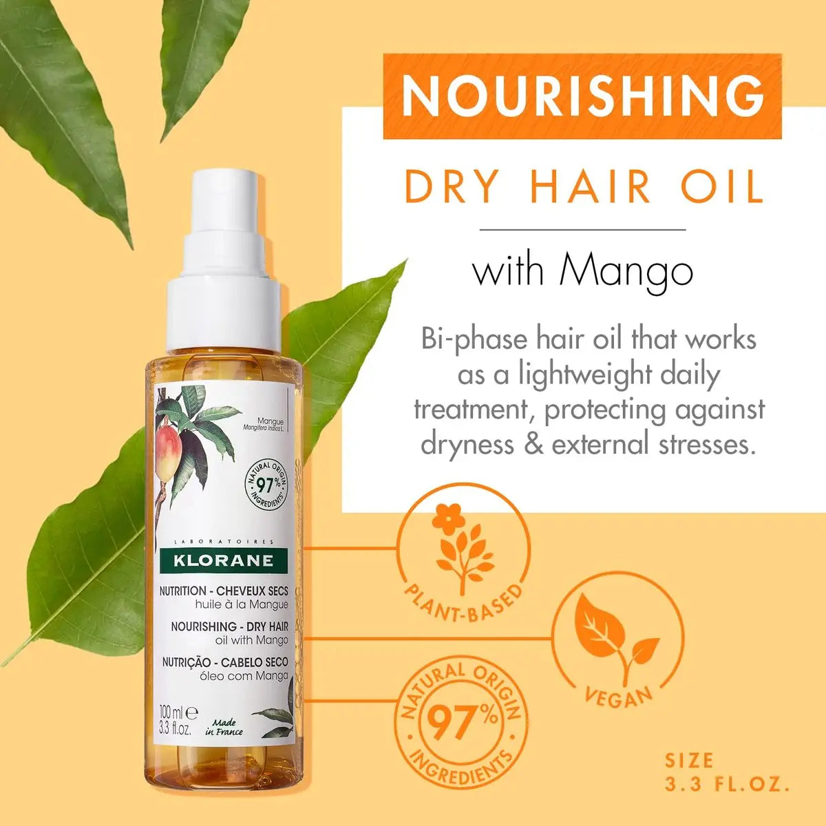 Klorane Nourishing Dry Hair Oil with Mango – Hydrating & Protecting Bi-Phase Spray for Dry Hair, Vegan & Paraben-Free Avelisse