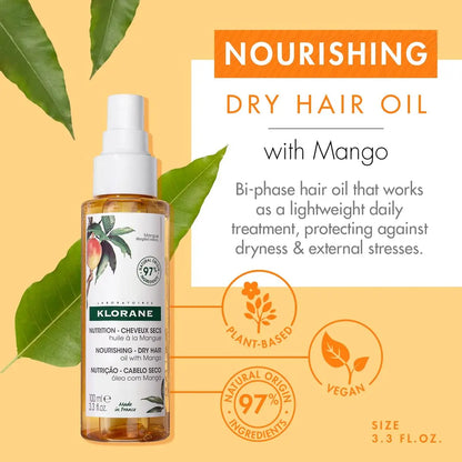 Klorane Nourishing Dry Hair Oil with Mango – Hydrating & Protecting Bi-Phase Spray for Dry Hair, Vegan & Paraben-Free Avelisse