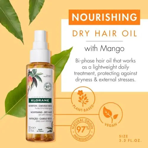 Klorane Nourishing Dry Hair Oil with Mango – Hydrating & Protecting Bi-Phase Spray for Dry Hair, Vegan & Paraben-Free Avelisse