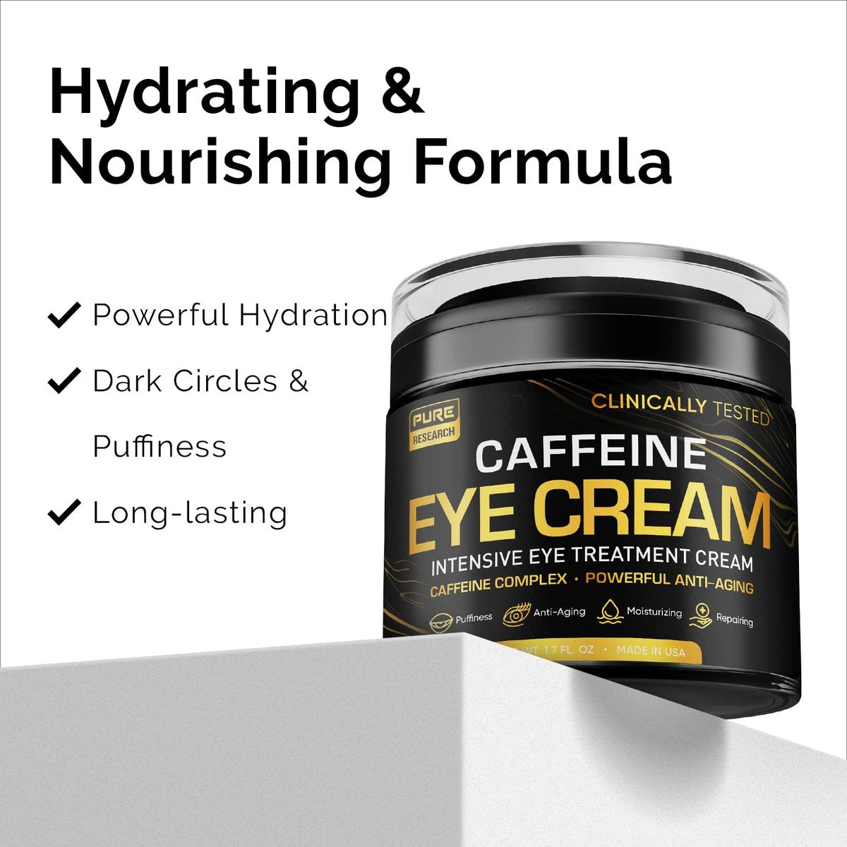 Caffeine Eye Cream for Anti-Aging, Dark Circles, Bags, Puffiness – Under Eye Skin & Face Tightening Treatment for Men & Women 1.7 oz Avelisse