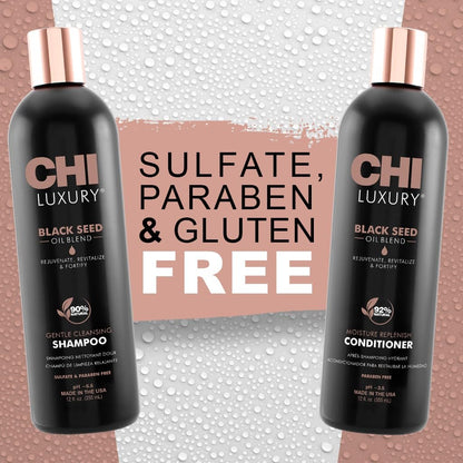 CHI Black Seed Oil Blend Gentle Cleansing Shampoo & Moisture Replenish Conditioner Set - 12 Fl Oz Each (Pack of 2) Avelisse