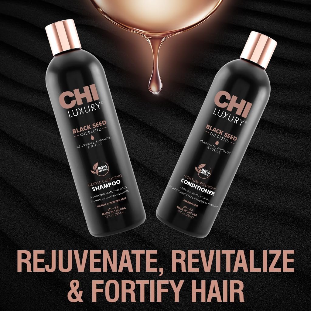 CHI Black Seed Oil Blend Gentle Cleansing Shampoo & Moisture Replenish Conditioner Set - 12 Fl Oz Each (Pack of 2) Avelisse