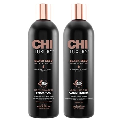 CHI Black Seed Oil Blend Gentle Cleansing Shampoo & Moisture Replenish Conditioner Set - 12 Fl Oz Each (Pack of 2) Avelisse