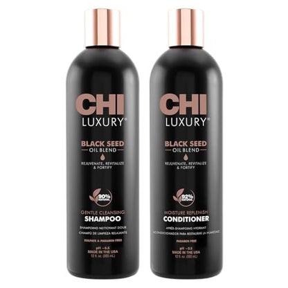 CHI Black Seed Oil Blend Gentle Cleansing Shampoo & Moisture Replenish Conditioner Set - 12 Fl Oz Each (Pack of 2) Avelisse