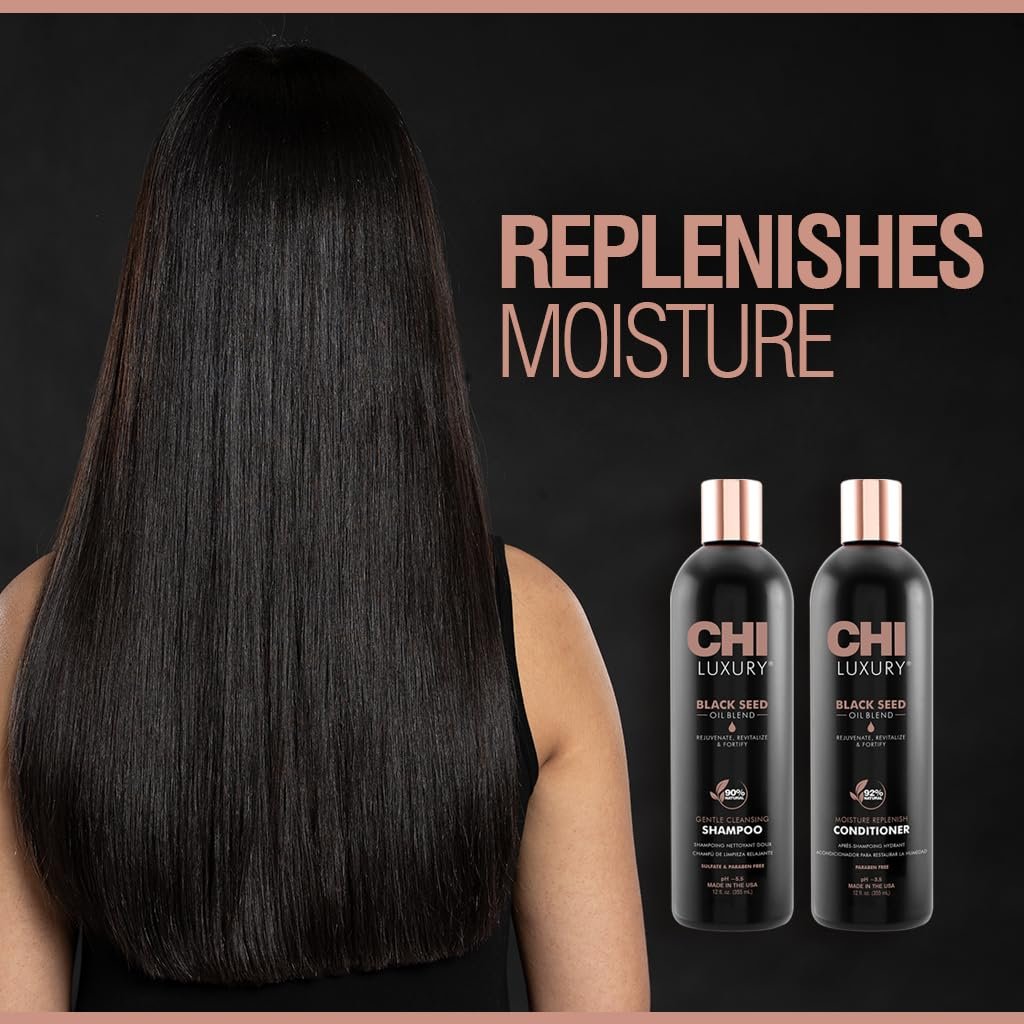 CHI Black Seed Oil Blend Gentle Cleansing Shampoo & Moisture Replenish Conditioner Set - 12 Fl Oz Each (Pack of 2) Avelisse