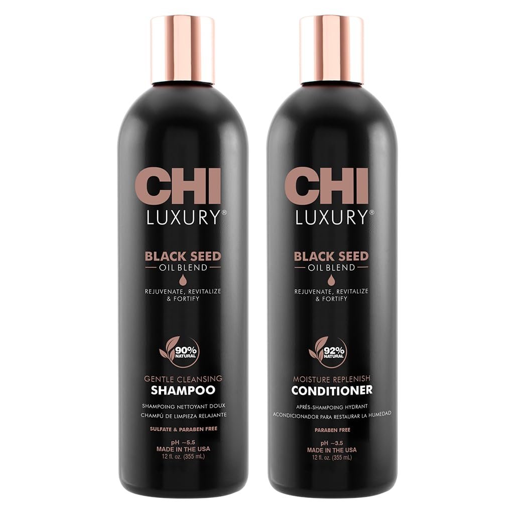 CHI Black Seed Oil Blend Gentle Cleansing Shampoo & Moisture Replenish Conditioner Set - 12 Fl Oz Each (Pack of 2) Avelisse