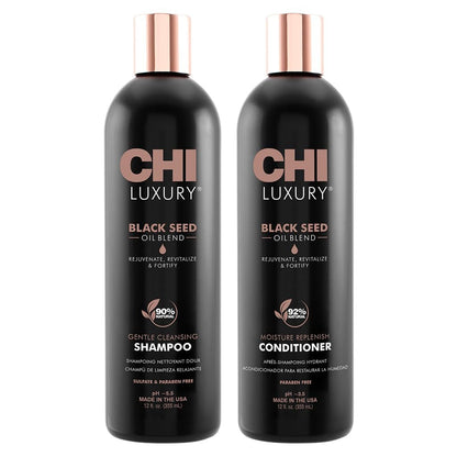 CHI Black Seed Oil Blend Gentle Cleansing Shampoo & Moisture Replenish Conditioner Set - 12 Fl Oz Each (Pack of 2) Avelisse
