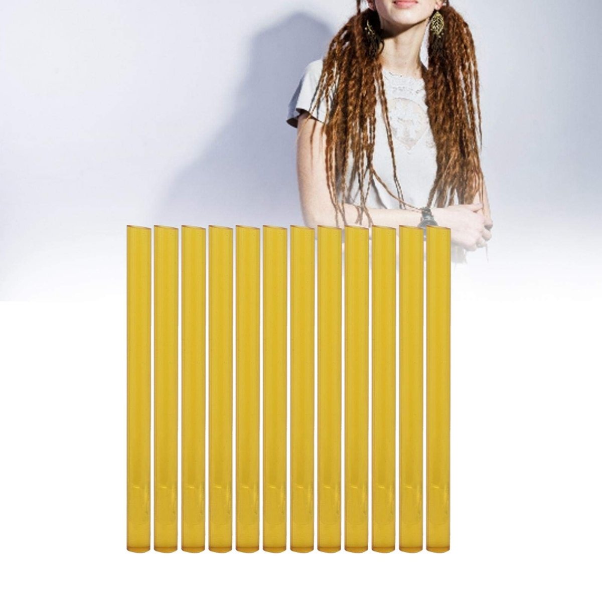 12Pcs Professional Hair Extensions Sticks - Yellow Hot Glue Adhesive for Wig & Hair Extension Application - görsel 5