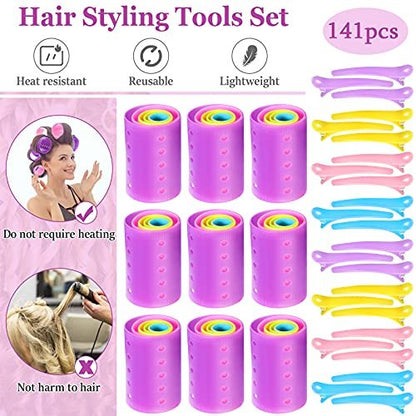 Chuangdi 141 Pcs Hair Rollers Set - Mixed Sizes Plastic Rollers with Pins, Clips & Comb for Long Short Hair Salon Curls Avelisse