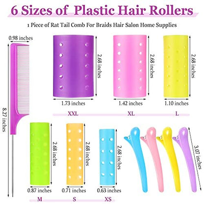 Chuangdi 141 Pcs Hair Rollers Set - Mixed Sizes Plastic Rollers with Pins, Clips & Comb for Long Short Hair Salon Curls Avelisse