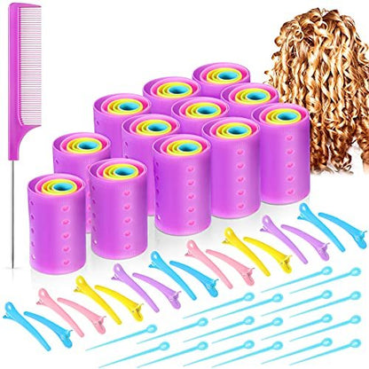 Chuangdi 141 Pcs Hair Rollers Set - Mixed Sizes Plastic Rollers with Pins, Clips & Comb for Long Short Hair Salon Curls Avelisse