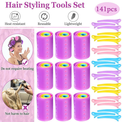Chuangdi 141 Pcs Hair Rollers Set - Mixed Sizes Plastic Rollers with Pins, Clips & Comb for Long Short Hair Salon Curls Avelisse