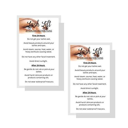 Lash Lift Aftercare Instruction Cards | 50 Pack | 2x3.5 inch Business Card Size | Blue Eye Photo Design | Matte Card Stock