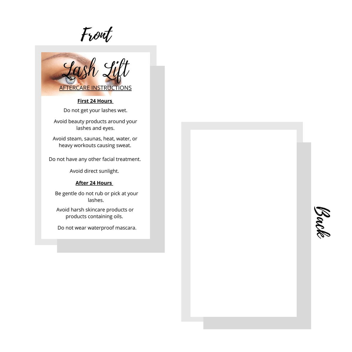 Lash Lift Aftercare Instruction Cards | 50 Pack | 2x3.5 inch Business Card Size | Blue Eye Photo Design | Matte Card Stock - görsel 7