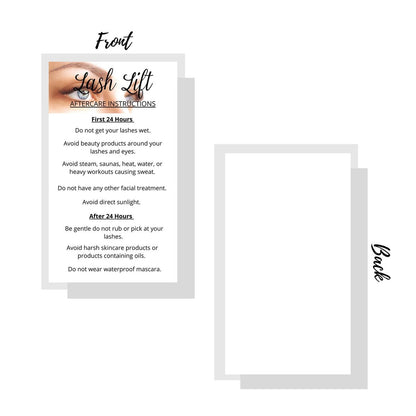 Lash Lift Aftercare Instruction Cards | 50 Pack | 2x3.5 inch Business Card Size | Blue Eye Photo Design | Matte Card Stock