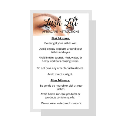 Lash Lift Aftercare Instruction Cards | 50 Pack | 2x3.5 inch Business Card Size | Blue Eye Photo Design | Matte Card Stock