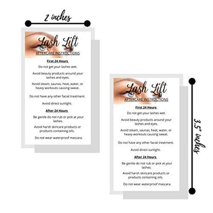 Lash Lift Aftercare Instruction Cards | 50 Pack | 2x3.5 inch Business Card Size | Blue Eye Photo Design | Matte Card Stock