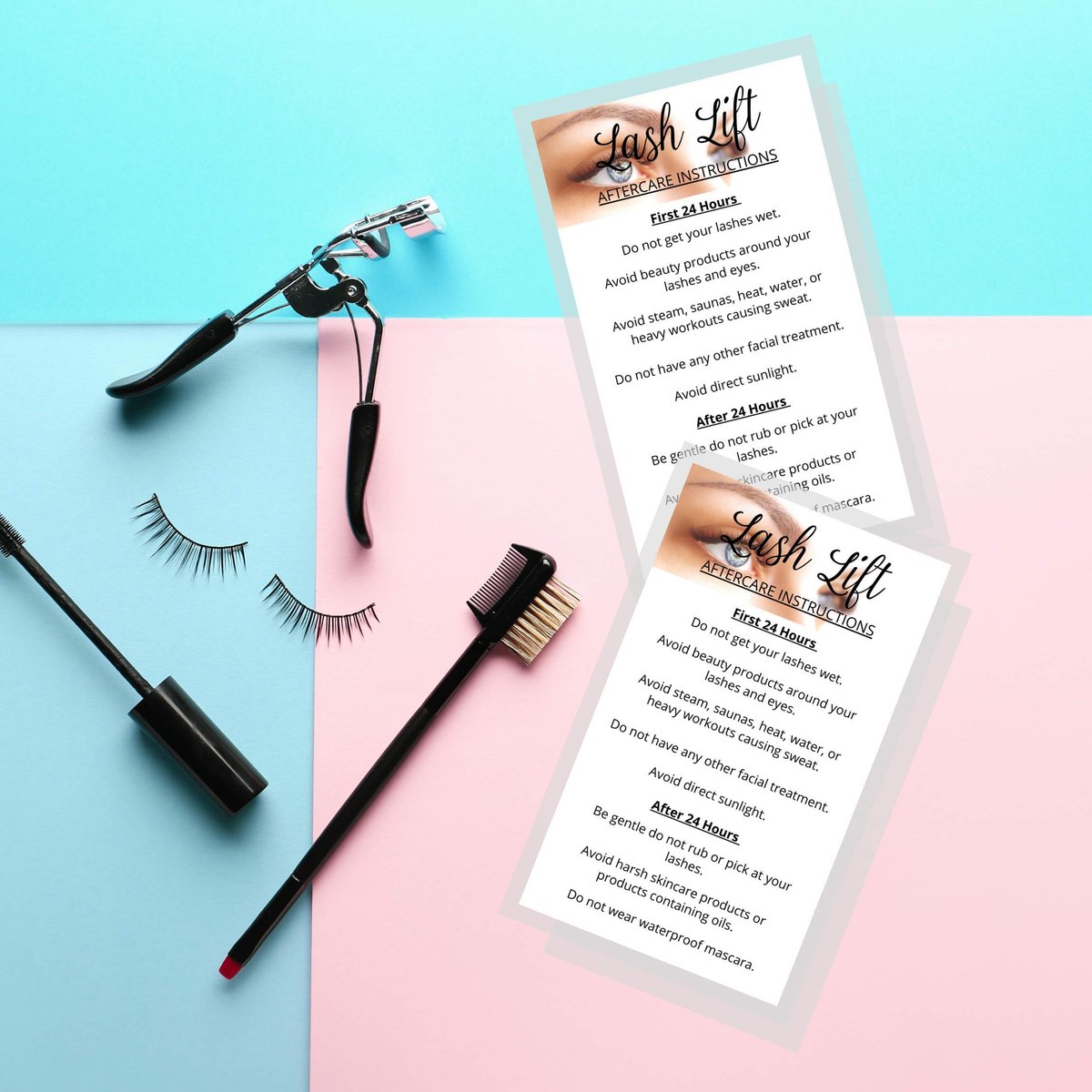 Lash Lift Aftercare Instruction Cards | 50 Pack | 2x3.5 inch Business Card Size | Blue Eye Photo Design | Matte Card Stock - görsel 11