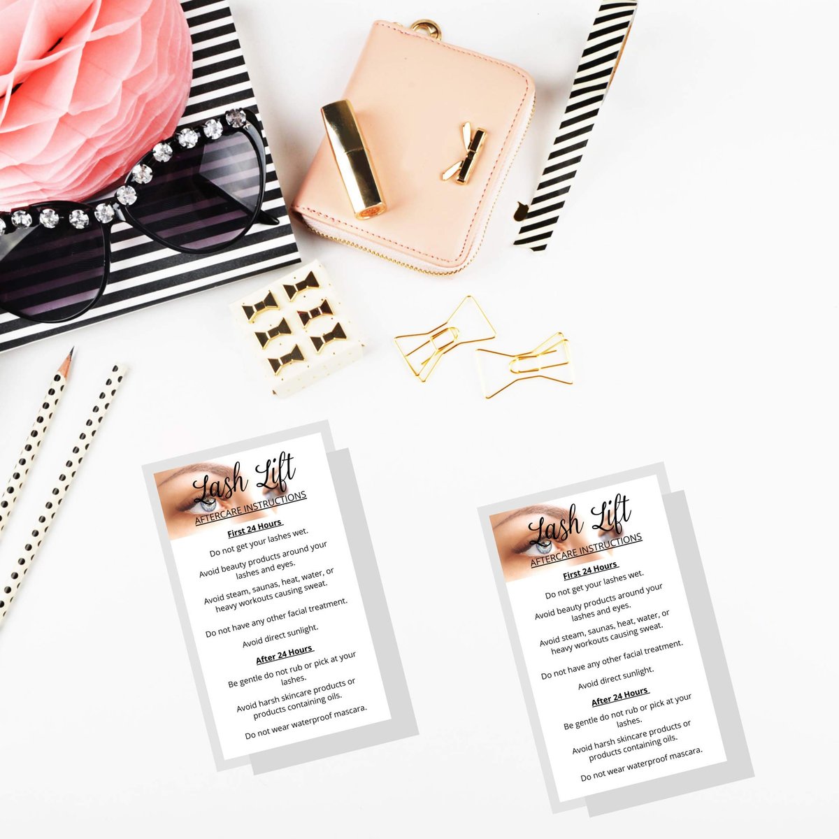 Lash Lift Aftercare Instruction Cards | 50 Pack | 2x3.5 inch Business Card Size | Blue Eye Photo Design | Matte Card Stock - görsel 15