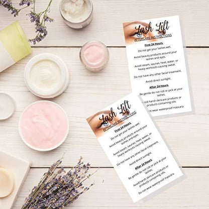 Lash Lift Aftercare Instruction Cards | 50 Pack | 2x3.5 inch Business Card Size | Blue Eye Photo Design | Matte Card Stock