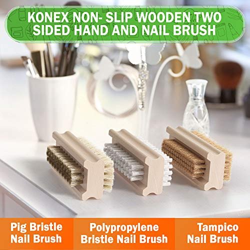 Konex Non-Slip Wooden Two-Sided Nail Brush for Cleaning Fingernails - Natural Boar Bristle Nail Scrubber for Daily Use Avelisse