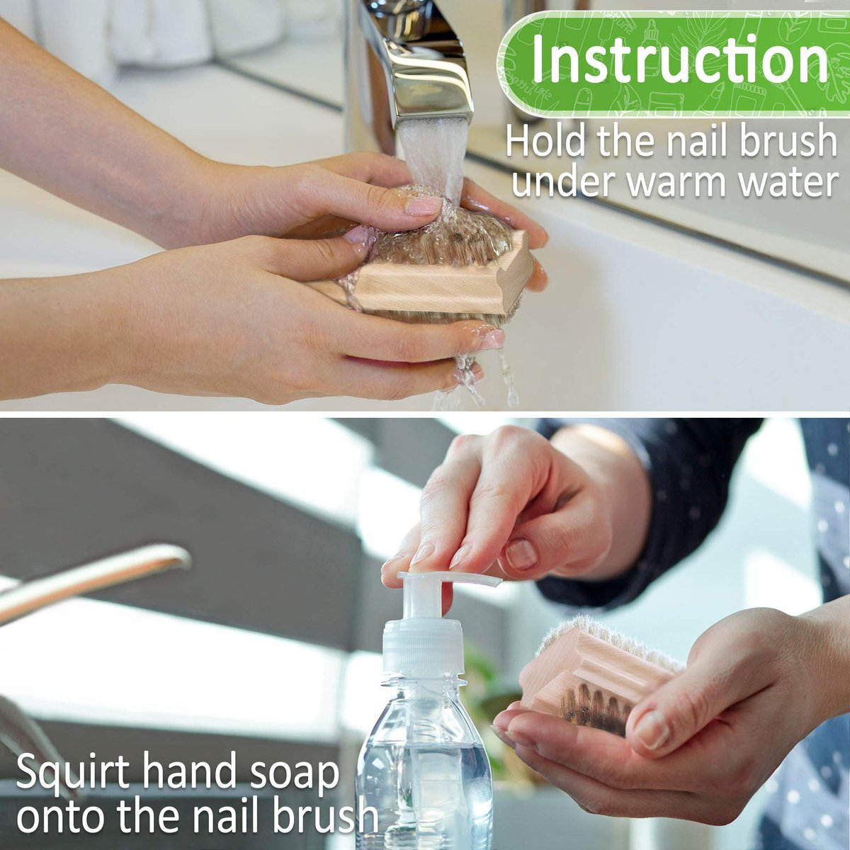 Konex Non-Slip Wooden Two-Sided Nail Brush for Cleaning Fingernails - Natural Boar Bristle Nail Scrubber for Daily Use Avelisse