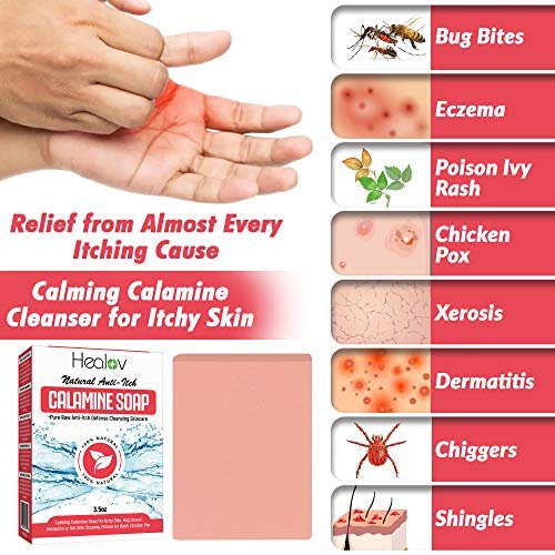 Healov Calamine Soap Bar – All Natural Instant Itch Relief for Eczema, Poison Ivy, Insect Bites & Chicken Pox – Pure Anti-Itch Body Wash Cleanser (4 oz) - görsel 4
