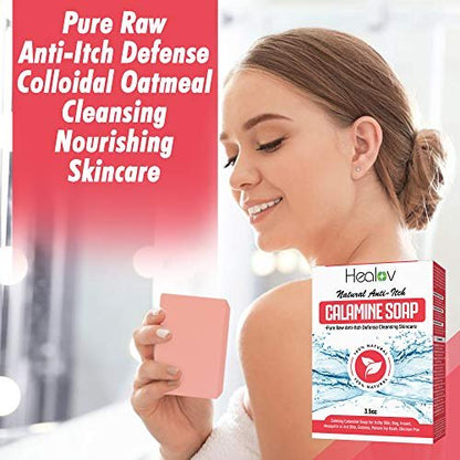 Healov Calamine Soap Bar – All Natural Instant Itch Relief for Eczema, Poison Ivy, Insect Bites & Chicken Pox – Pure Anti-Itch Body Wash Cleanser (4 oz)