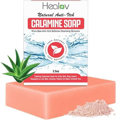 Healov Calamine Soap Bar – All Natural Instant Itch Relief for Eczema, Poison Ivy, Insect Bites & Chicken Pox – Pure Anti-Itch Body Wash Cleanser (4 oz)
