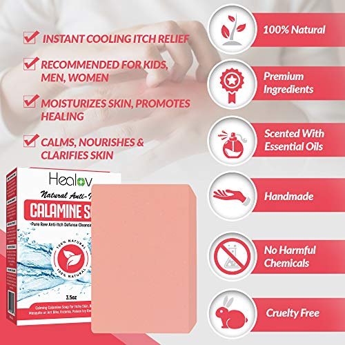 Healov Calamine Soap Bar – All Natural Instant Itch Relief for Eczema, Poison Ivy, Insect Bites & Chicken Pox – Pure Anti-Itch Body Wash Cleanser (4 oz) - görsel 6
