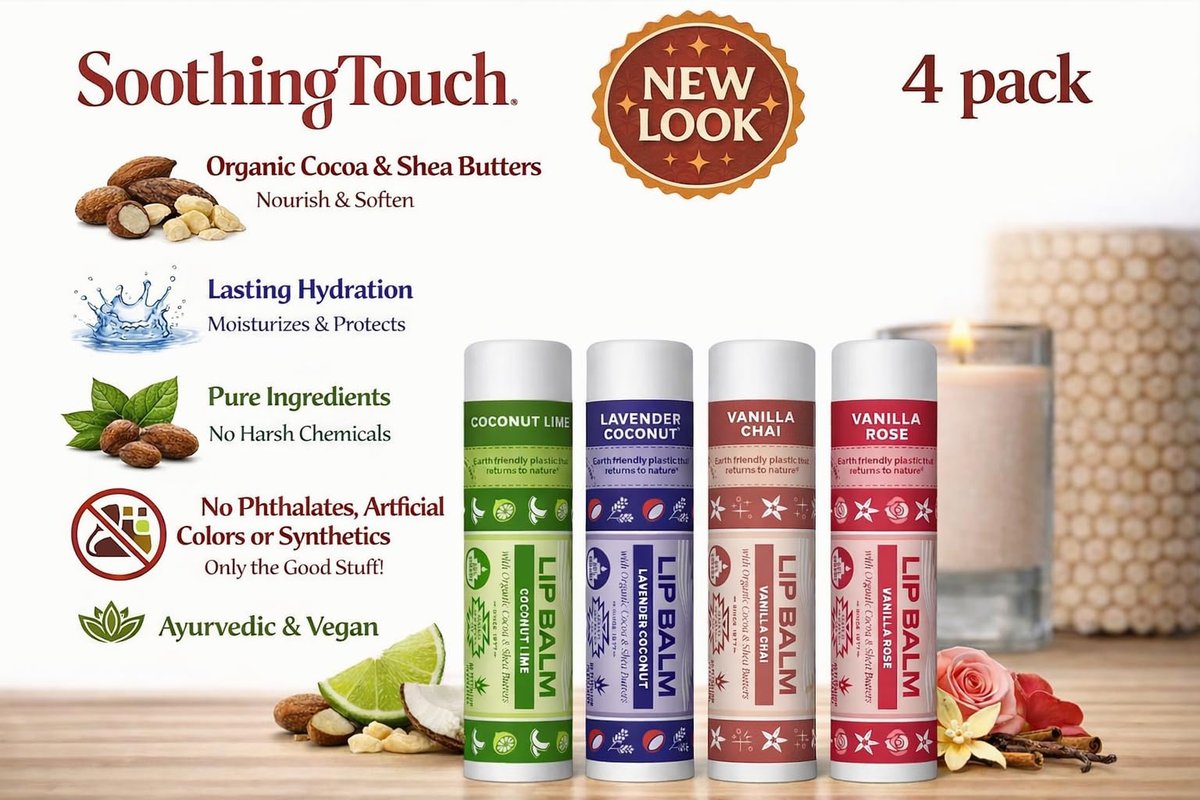 Soothing Touch Vegan Lip Balm (Pack of 4) - Lime & Rose Flavors - görsel 3